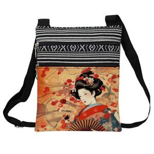 Japanese Geisha Messenger Bag Small Ethnic Pattern Printed Adjustable Strap